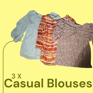 3 For 1 Elegant Women's Blouse Trio - Blue, Orange, Pink